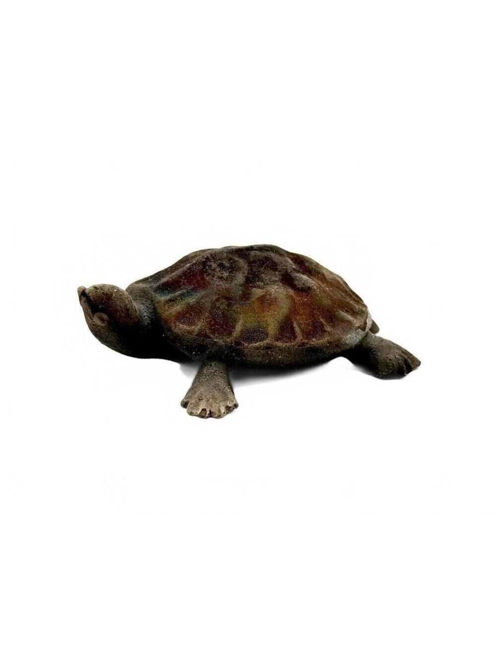 Vintage Artisan Ceramic Turtle Figurine Signed Pottery Multicolor Shell